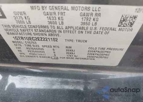 2014 GMC Sierra 1500 Sle из США, поврежденный, VIN 1GTR1UEC2EZ221102